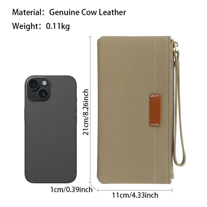 URBAN MASTER Clutch aus echtem Leder in einfarbiger Optik, ultramodische, dünne Handy-Geldbörse mit Reißverschluss,_voghion.com