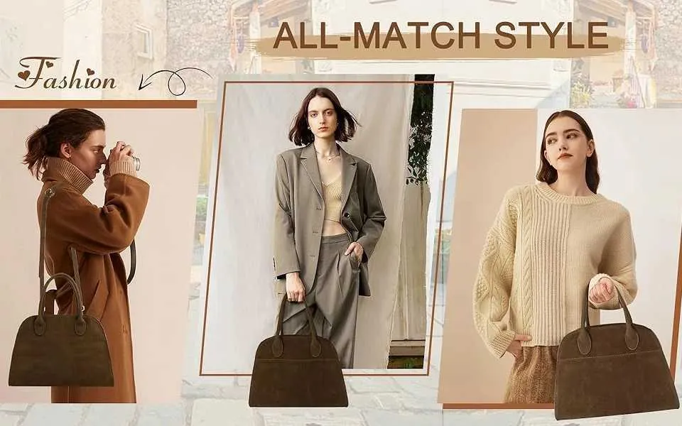 Women Womens Brown Suede Purse Vintage Top Handle BagFashion Shoulder Satchel Bag for Office TravelC241217_voghion.com