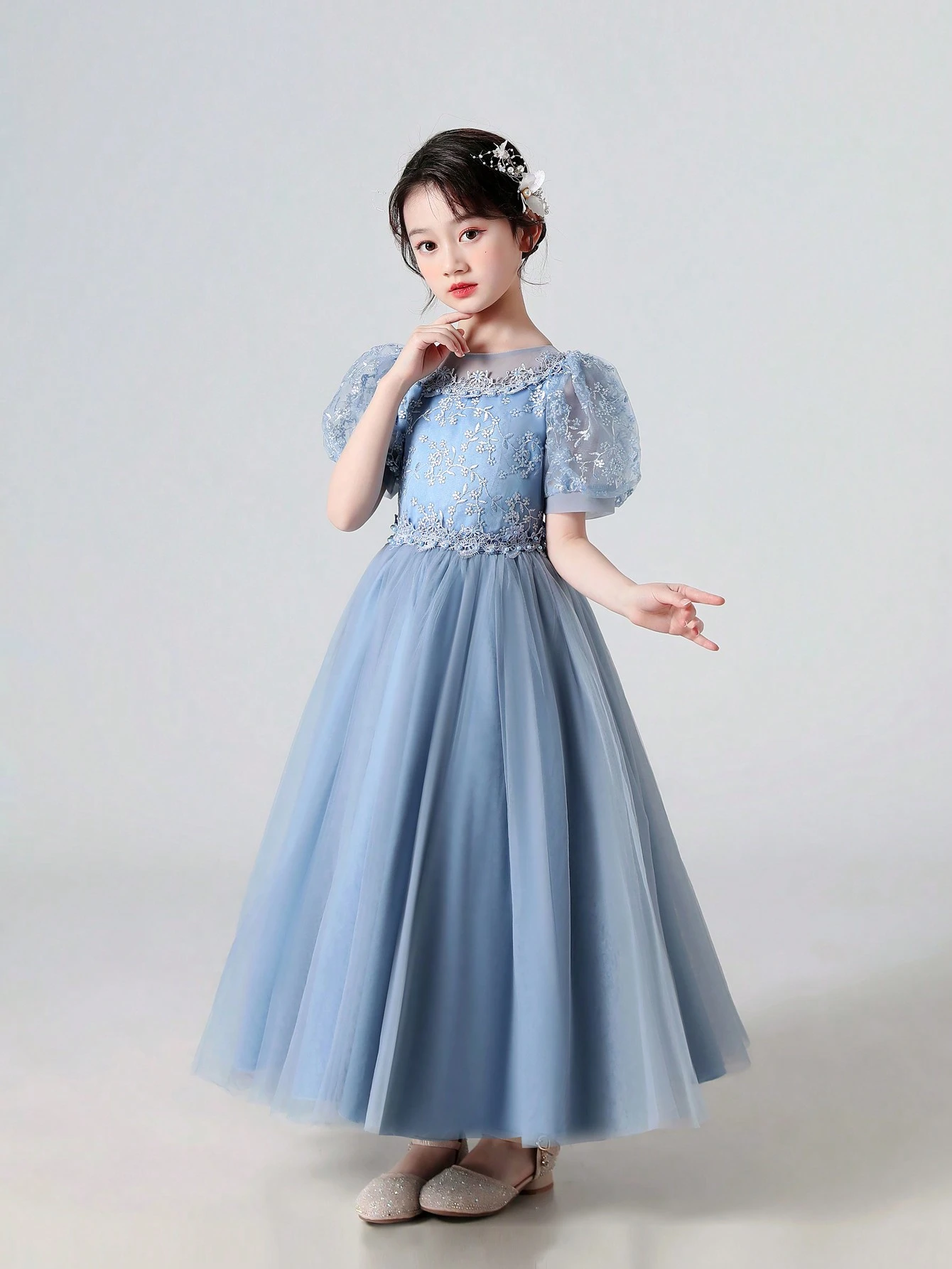 Abito da cerimonia per bambina, vestito blu per matrimoni e feste_voghion.com