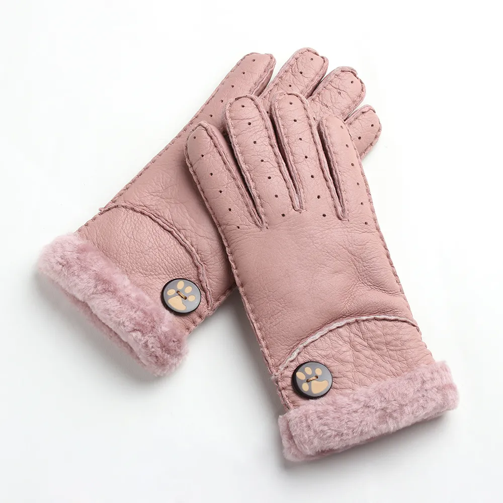 Moda-1 par de luvas femininas quentes de inverno com um dedo espesso, respiráveis, de pele de carneiro, costuradas à mão, 6 cores_voghion.com