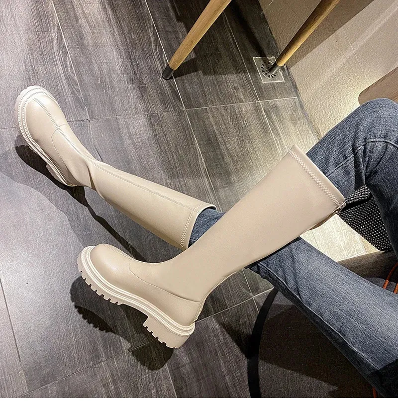 Autumn Winter Flats Heel Women Long High Quality Soft Leather Ladies Knight Casual Knee-high Boots 240618_voghion.com