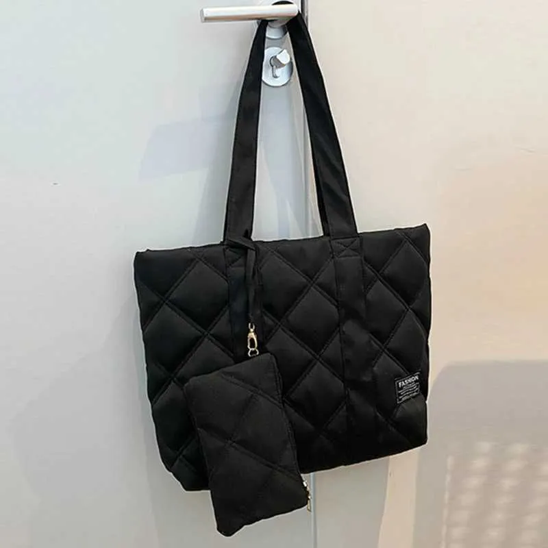 Damen Handtasche Herbst/Winter Mode Rhombus Space Cotton Anzug Schultertasche Große Kapazität Einfarbig All-Match_voghion.com