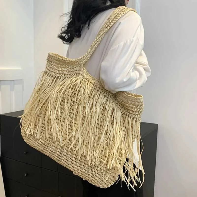 Sac de créateur Sac à bandoulière décontracté de haute qualité Str tissé grande capacité solide femme 2024 été chaud selg voyage en bord de mer_voghion.com