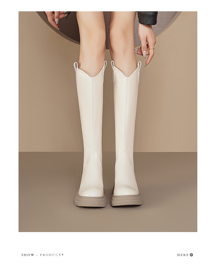 Thick soled Knight boots for women in autumn winter 2024, new knee length V-neck small and elastic high leg boots,_voghion.com