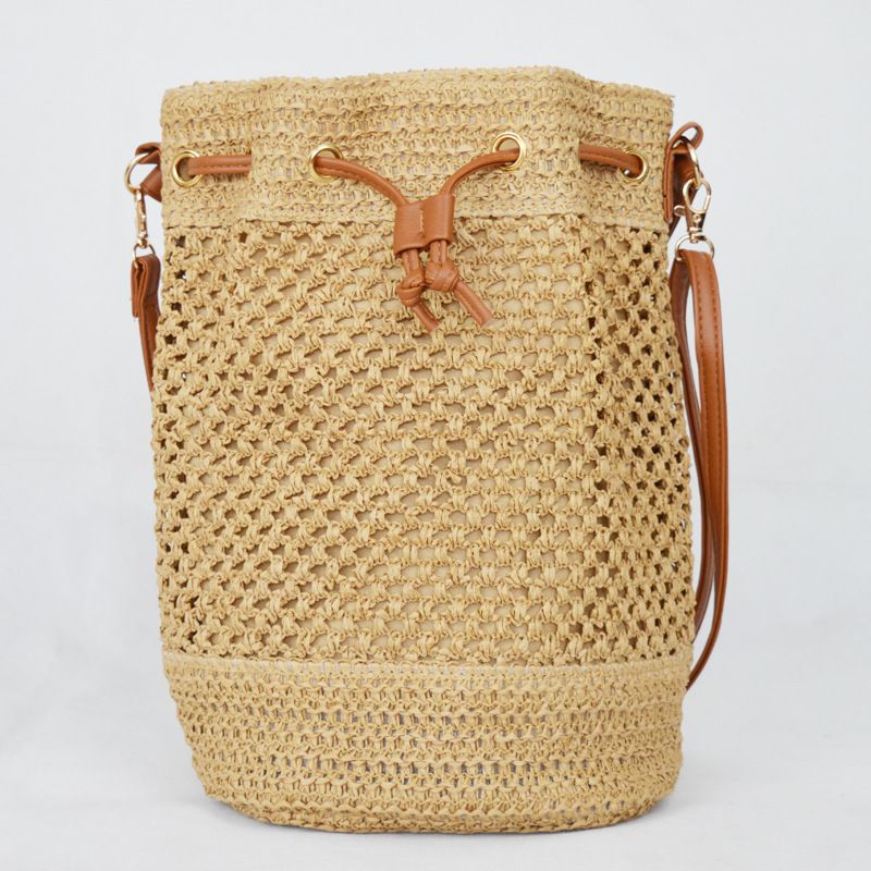 Ausgehöhlte Mode große Kapazität Baby Mama Lebensmitteleinkaufshandtasche süßer gewebter Rucksack gewebte Tasche_voghion.com