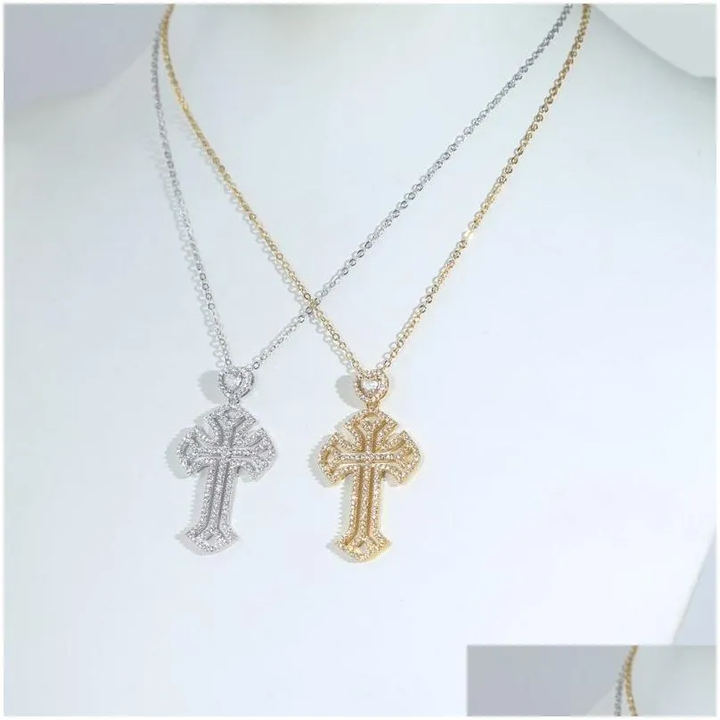 Pendant Necklaces 2024 New Styles Fashion Cross Necklace Paved Heart Cz Love For Women Mom Ice Out Jewelry Drop Delivery_voghion.com