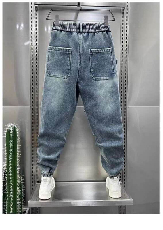 Washed Blue Jeans For Men, Durable Spring Summer Fashion Brand, Loose Ankle Tied, Harem Pants, Rugged And Stylish, With_mkmklike.com