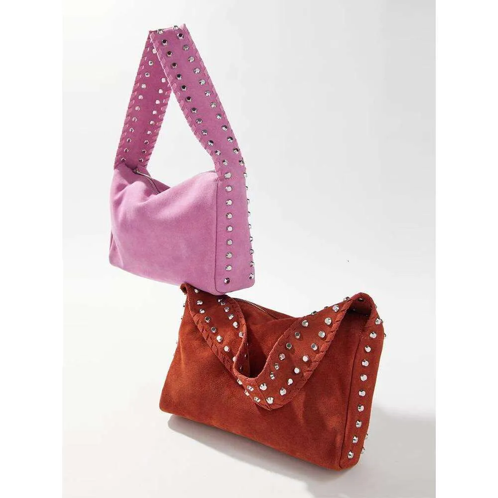 Damen Schulter Crossbody Messenger Europäischen und amerikanischen Stil Nieten Handtasche Wildleder Retro Motorrad weiche Achseltasche_voghion.com