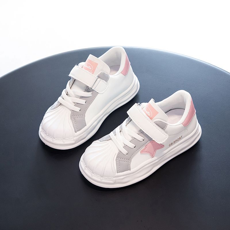 Children's shell head dissoing boys little white sneakers 2024 spring and autumn new girls leather sports board shoes_voghion.com