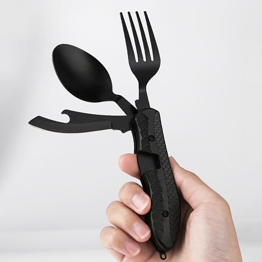 4 in 1 Travel Utensil Cutlery Disassembly Picnic Fork Spoon Cutter Set Outdoor Collapsible Cutlery Camping Hiking Survival Tool_voghion.com