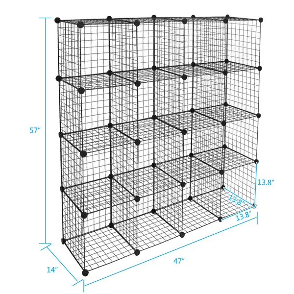 16-Cube Organizer Cube Storage Shelves Wire Cube Storage Origami Shelves Metal Grid Multifunction Shelving Unit Modular Cubbies Organizer Bookcase R_voghion.com