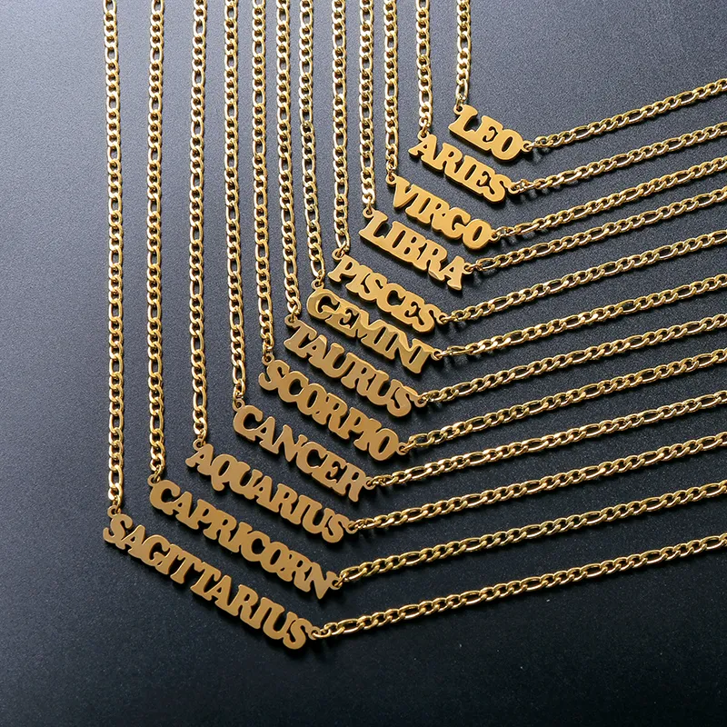 Collier pendentif en acier inoxydable Twee 12 constellations collier lettre ras du cou pour femmes hommes bijoux de cou usine_voghion.com