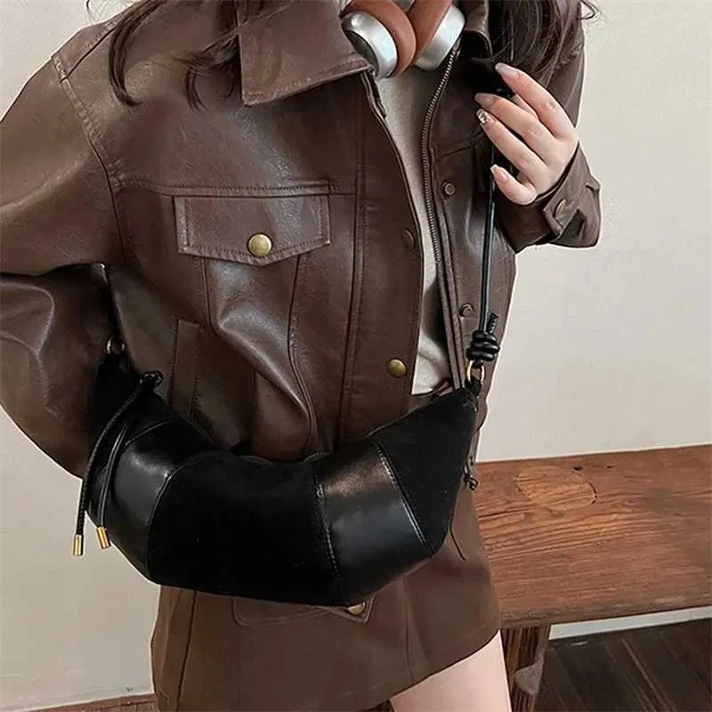 Sieviešu vintage pusmēness formas plecu soma ar mazu plecu maku un garu siksniņu C241217_voghion.com