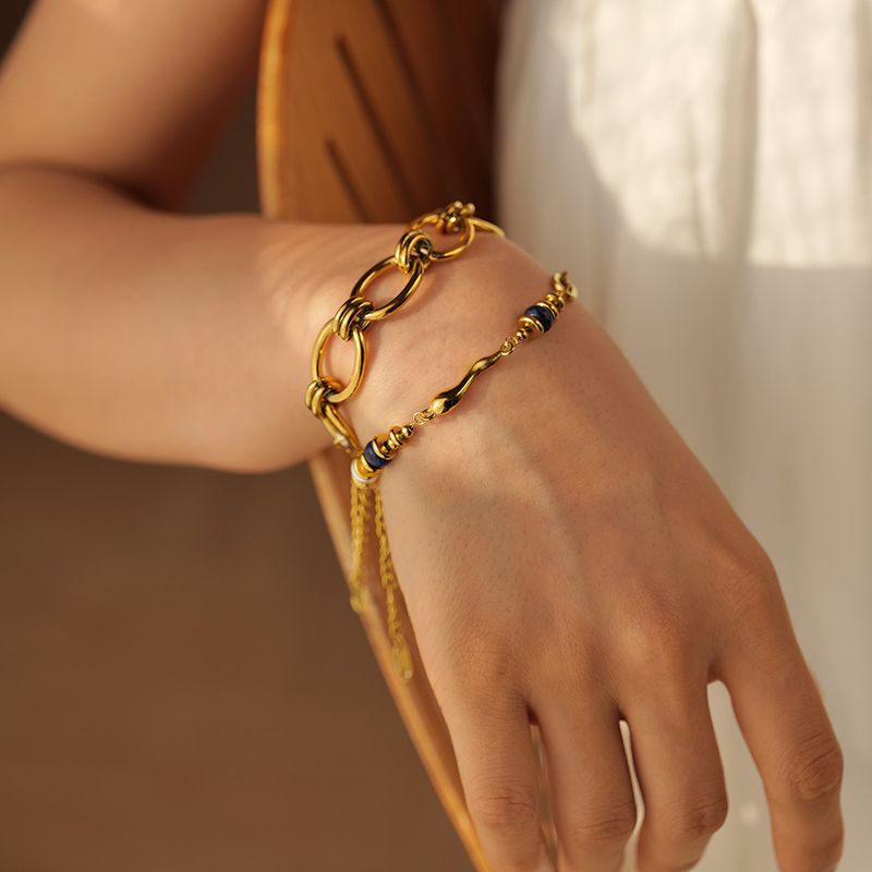 INS Style Edelstahl Eingelegte Perlen Mit Lapislazuli Wassertropfen Armband Schmuck_voghion.com