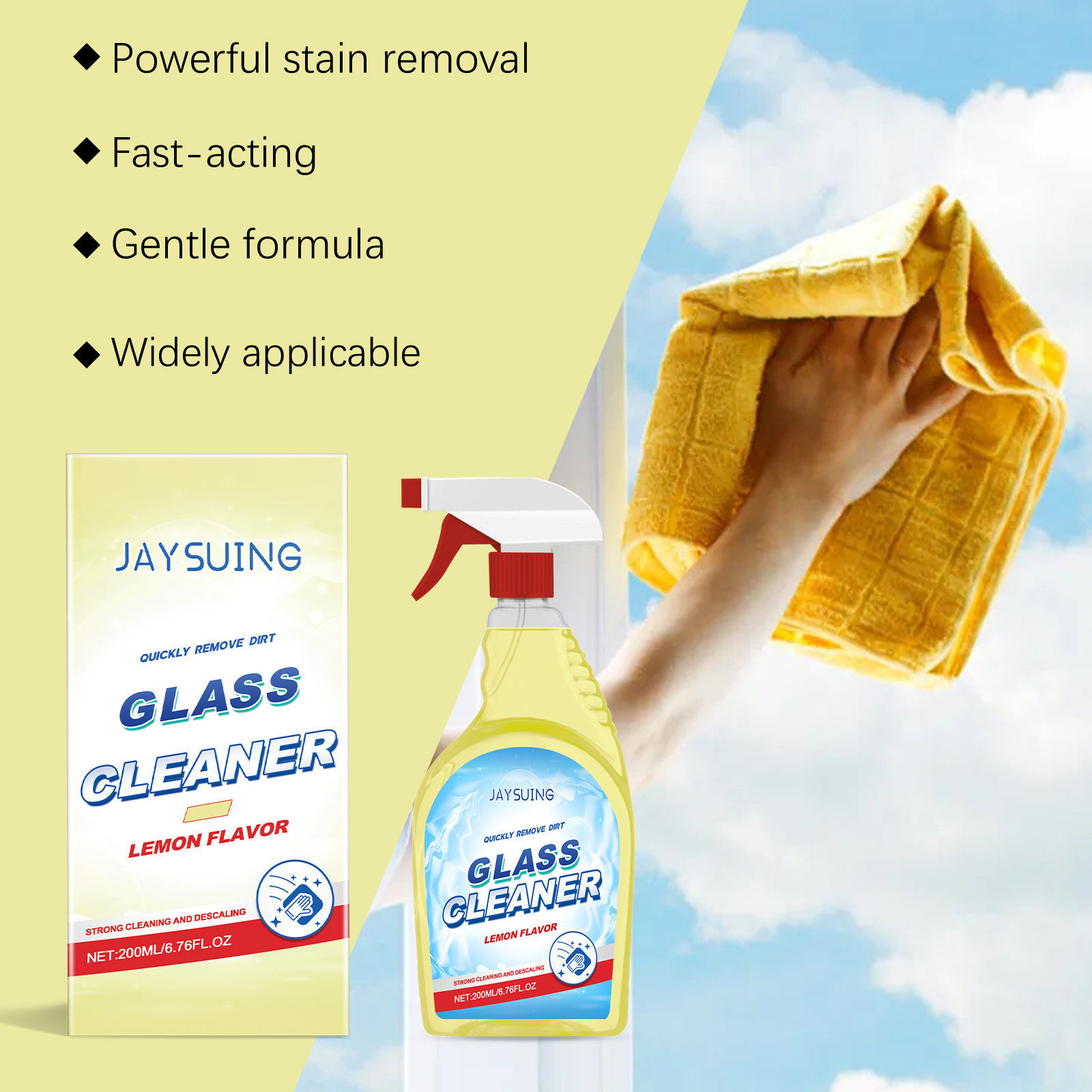 Jaysuing Lemon Flavored Glass Decontaminating Cleaner Cleans Glass Stains Dust And Descaling Household Cleaner_voghion.com