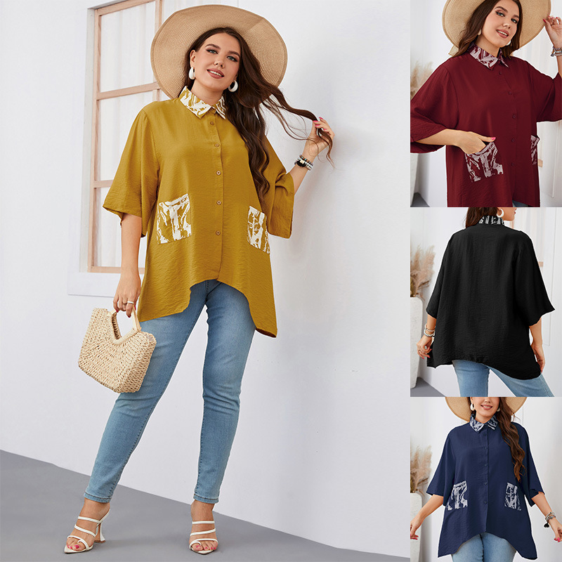 Women's loose irregular large size shirt fat girl fashion tops_voghion.com