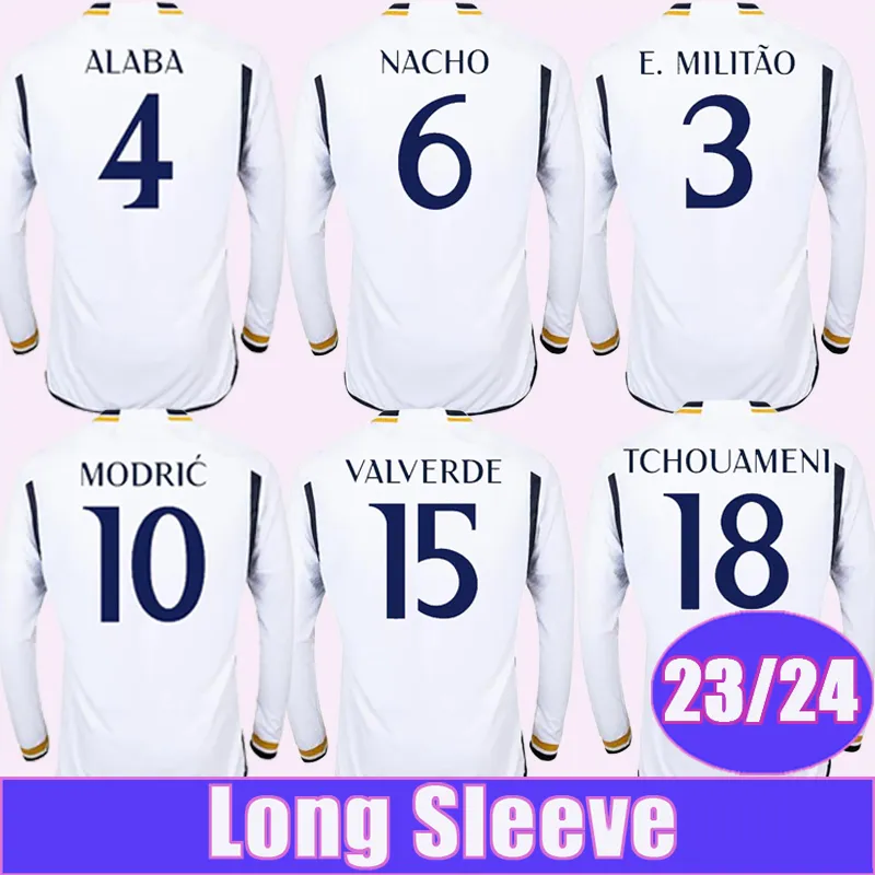 23 24 MODRIC CAMAVINGA Voetbalshirts met lange mouwen voor heren ALABA VINI JR. KROOS RODRYGO VAERDE TCHOUAMENI Thuisvoetbal_voghion.com