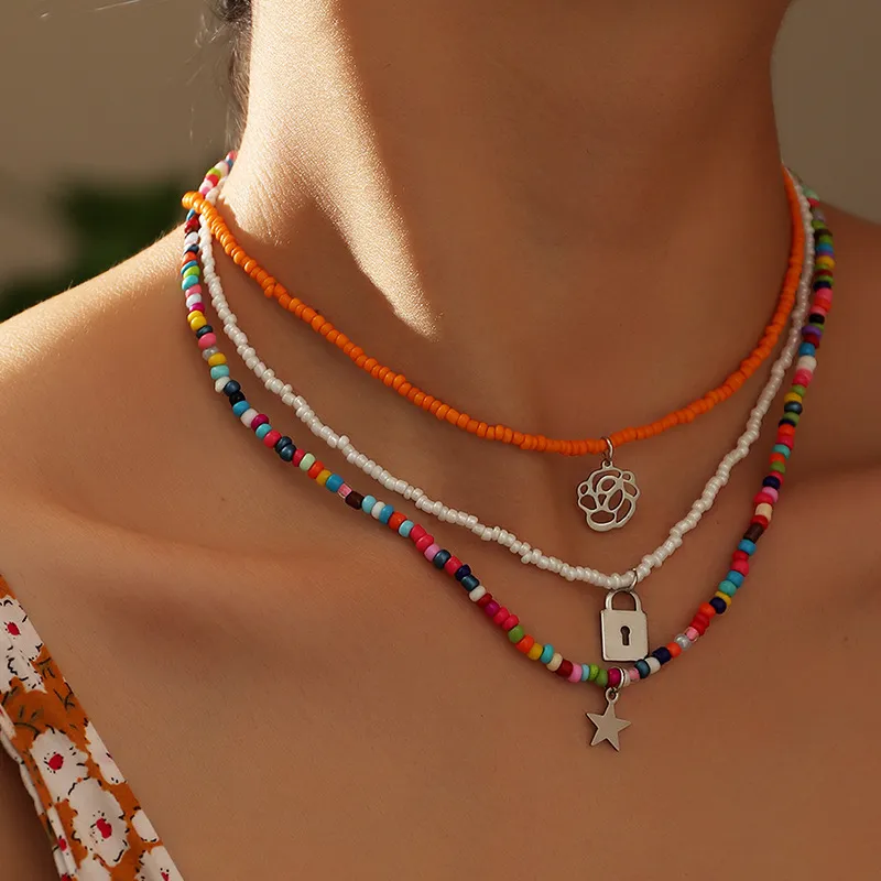 Set di collane con perline boho vintage fiore stella girocollo_voghion.com