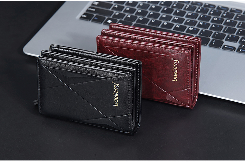 New men's short wallet baellerry multi-card slot zipper wallet retro vertical style wallet men_voghion.com