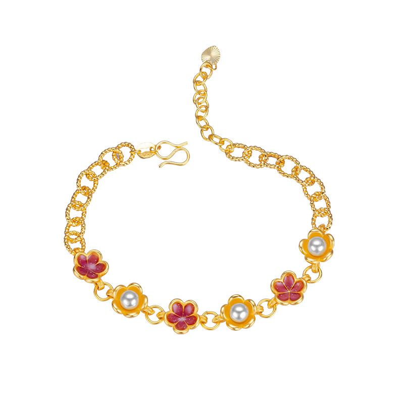 Braccialetto smaltato tutto-fiammifero fresco e dolce alla moda, colore oro, anno vecchio, felice, miele, perla, cinque wer_voghion.com