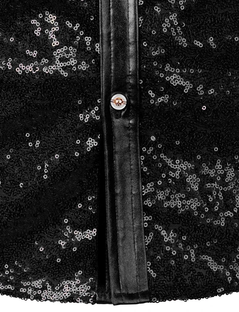 Black Squin Glittr Drss Mn Shiny Long Slv Button Down 70s Disco Party Danc Shirt Mal Christmas Hallown_voghion.com
