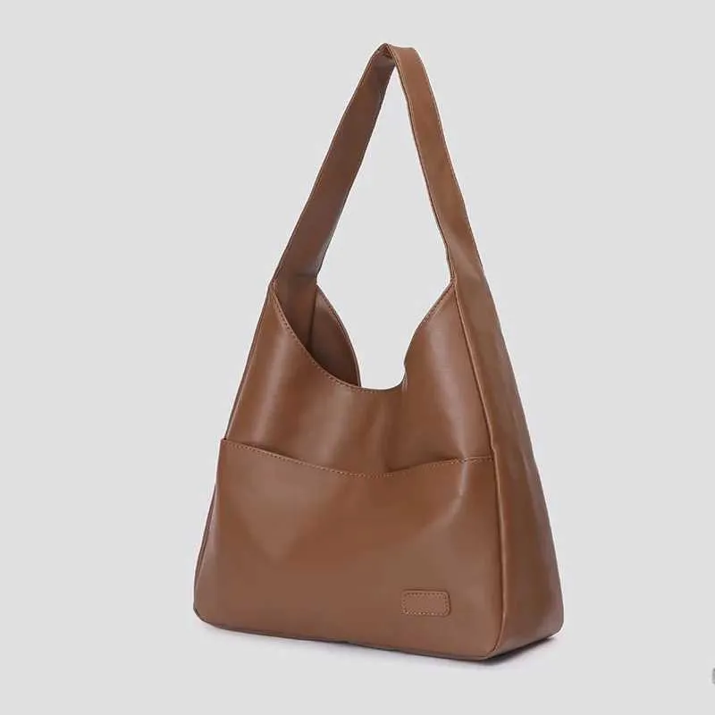 Large capacity new black leather simple casual womens handbag sturdy and durable shoulder bag Y241025_voghion.com