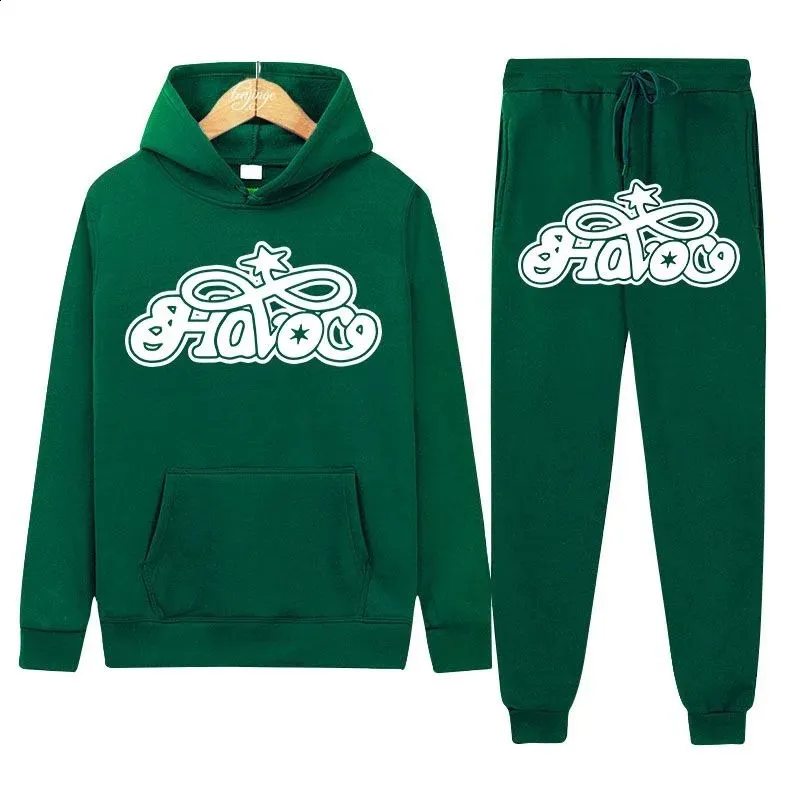Haruku Hiphop Y2K Parça Set İnce Kapşonlu Üstler Rahat Eşofman Pantolon Takım Erkek Kadın Moda Mektup Baskılı Ana Cadde_voghion.com