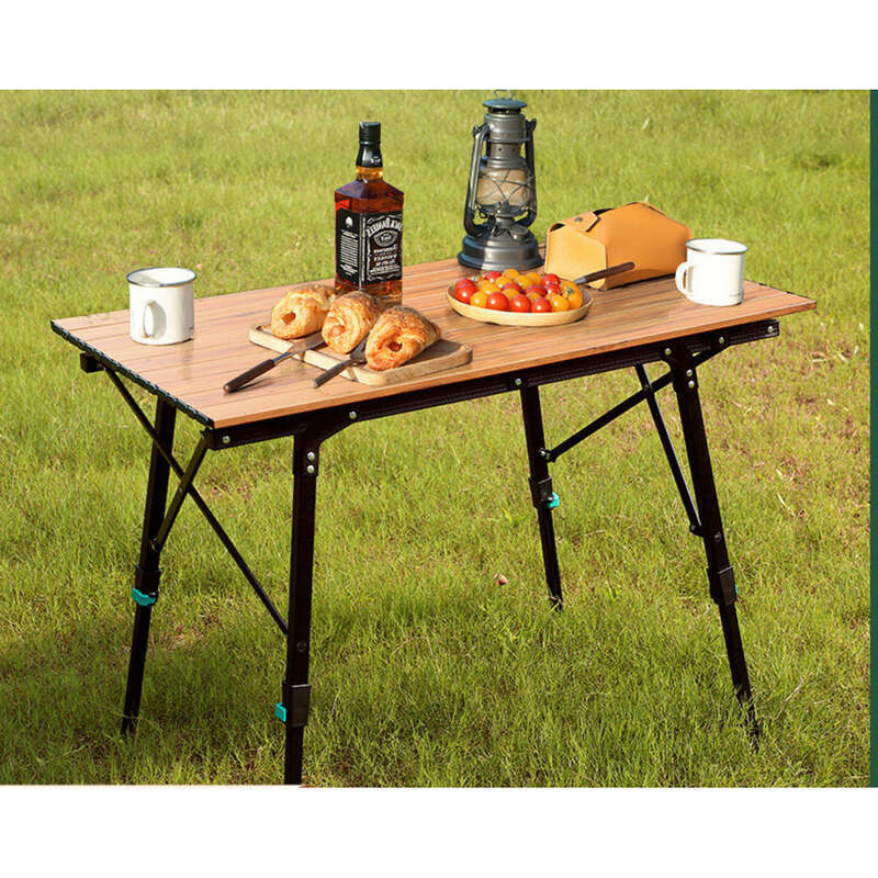 Outdoor Aluminium Legierung Klapp Liefert Picknick Tragbare Hebe Camping Holzmaserung Huhn Rollen Tisch_voghion.com