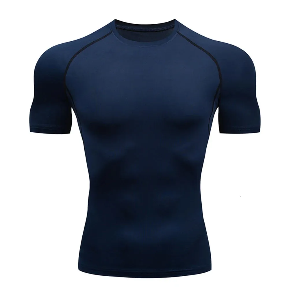 T-shirt de compression d'été pour homme, blanc, manches courtes, respirant, séchage rapide, haut de sport long, 241108_voghion.com