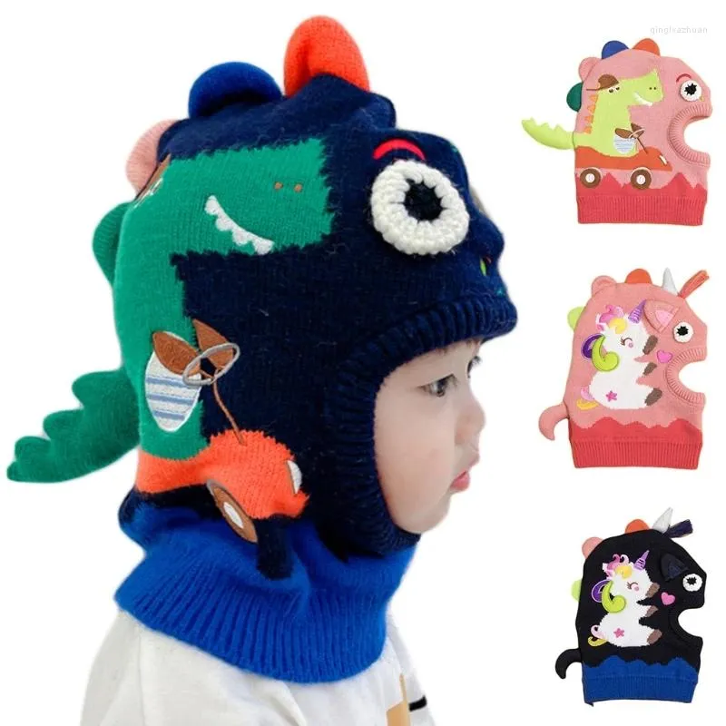 Berets N7YD For Pony/Dinosaur Winter Knitted Scarf Suit Headgear Windproof Balaclava Outdoor Activities Sports Baby Gi_voghion.com