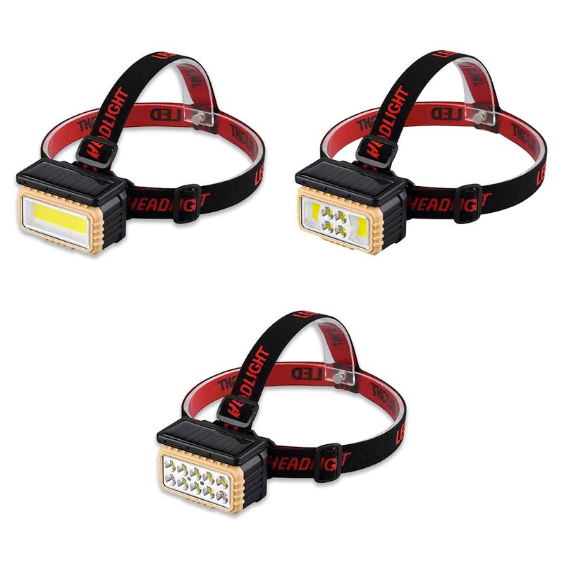 Solar sensor type-c charging LED night fishing running headlight COB red and white power display_voghion.com