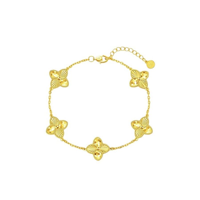 Koop dezelfde stijl Crushed Ice Five-wer Vierblad Klaver Dames Goudkleurige Niche Light Flash All-match Armband_voghion.com