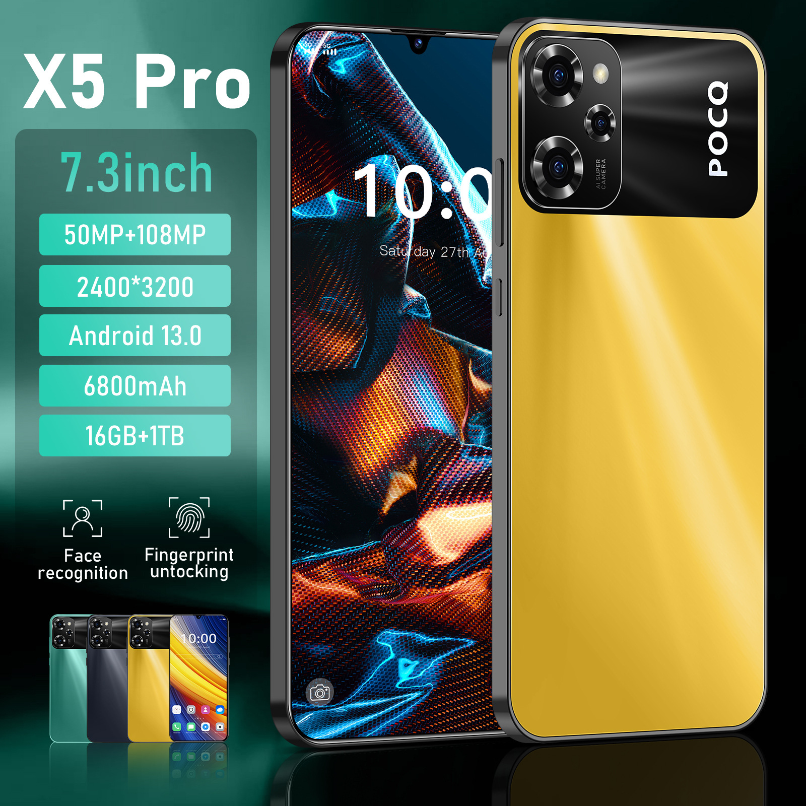 X5 Pro nuevo teléfono móvil transfronterizo de comercio exterior inteligente 5G con Android de 7,3 pulgadas 2 + 16G