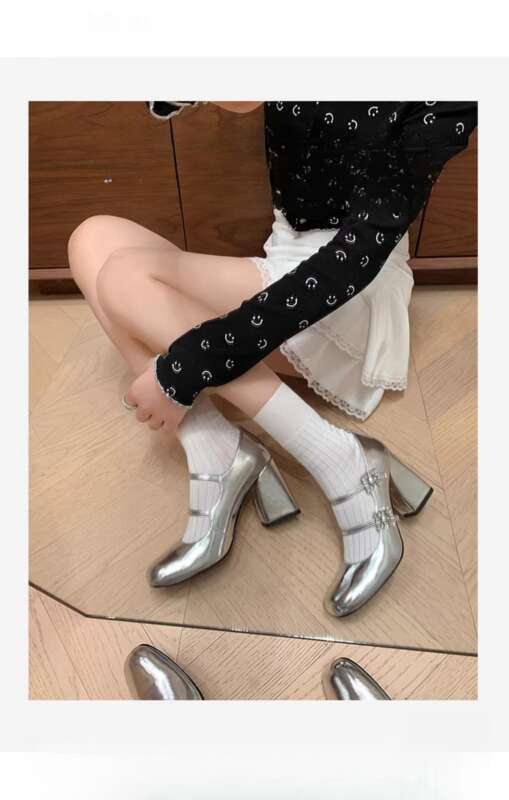 French Rhinestone Chunky Mary Jane Shoes With Silver Heels_voghion.com