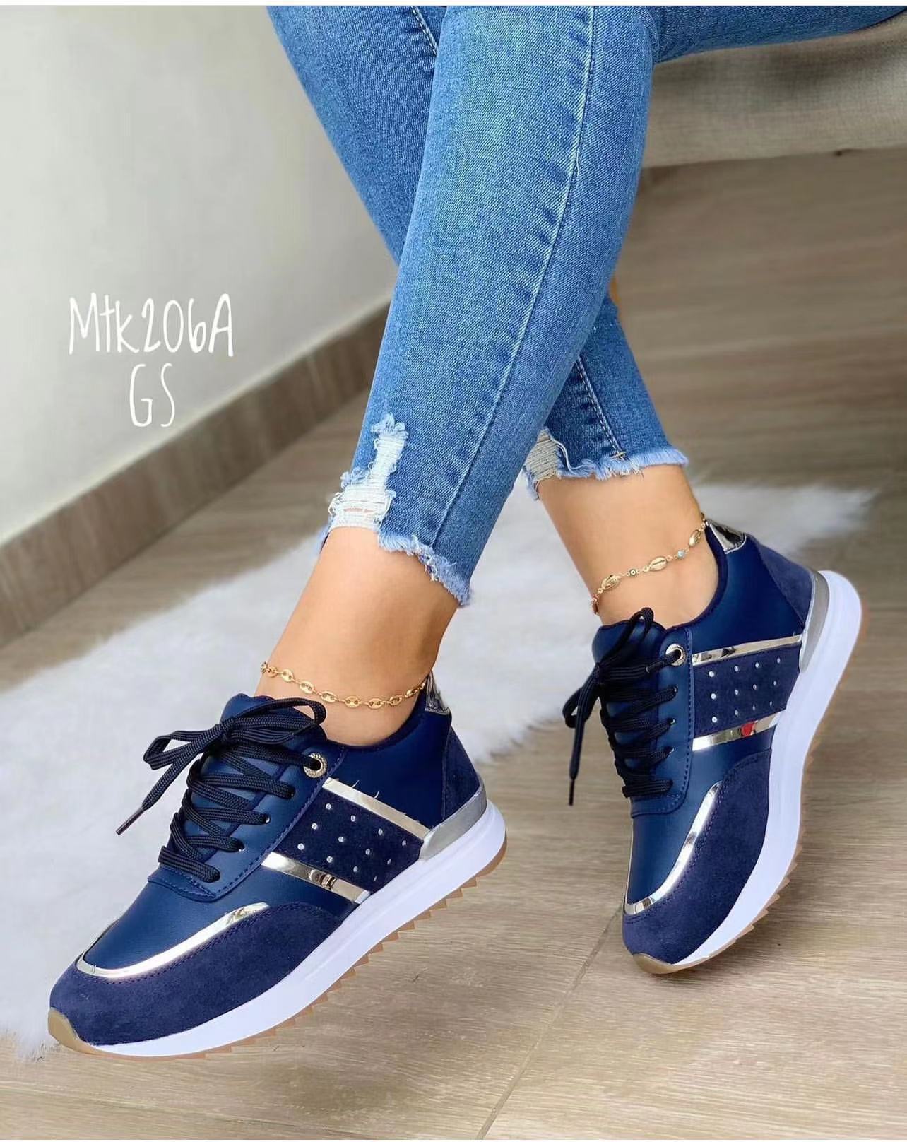 Sports shoes women's large size thick bottom color matching  casual low top sports shoes in stock_voghion.com