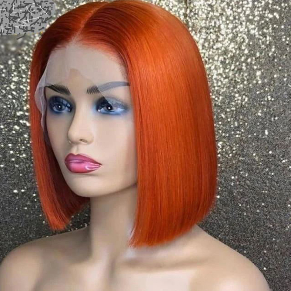 Gingembre court Bob Lace Front perruques 100% perruques de cheveux humains Bob dentelle perruques pour femmes Blonde Orange droite brésilienne cheveux fermeture perruque_voghion.com