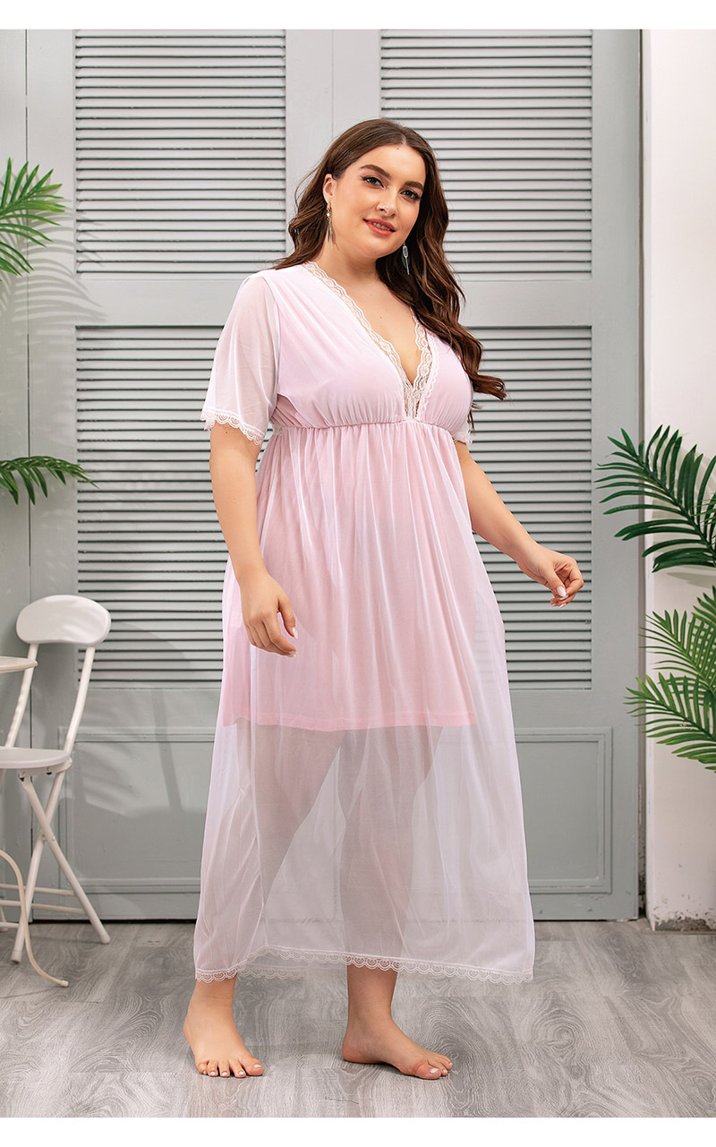Frauen mesh spitze hause kleidung große größe nachthemd sommer fett mm Französisch kleid_voghion.com