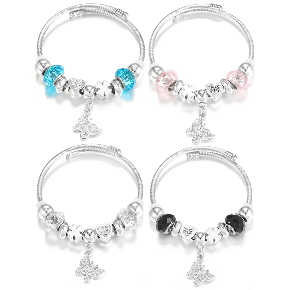 Charm Bangle Bracelet Butterfly Rhinestone Adjustable For Women_voghion.com