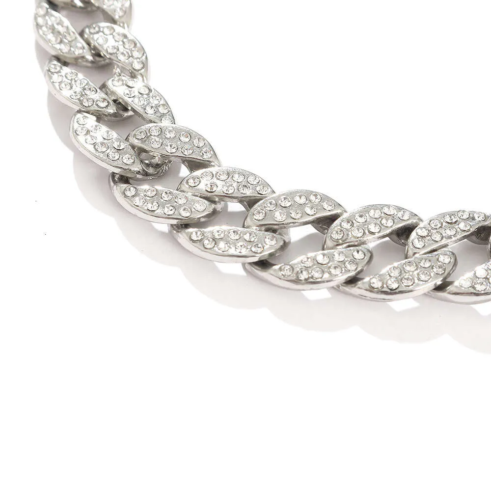 Cuban Link Bracelet Paved With Crystals Hip Hop Style Silver_voghion.com
