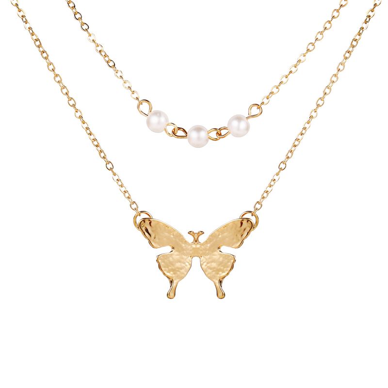 Collana con ciondolo a farfalla con doppia perla, catena per clavicola retrò creativa_voghion.com