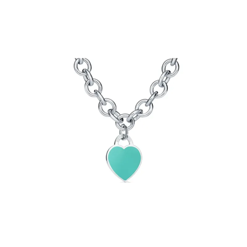 Collane di design Sterling Sier Heart Drop Collane smaltate con pendenti Chiusura a moschettone Collana Love Clavicola Catena_voghion.com
