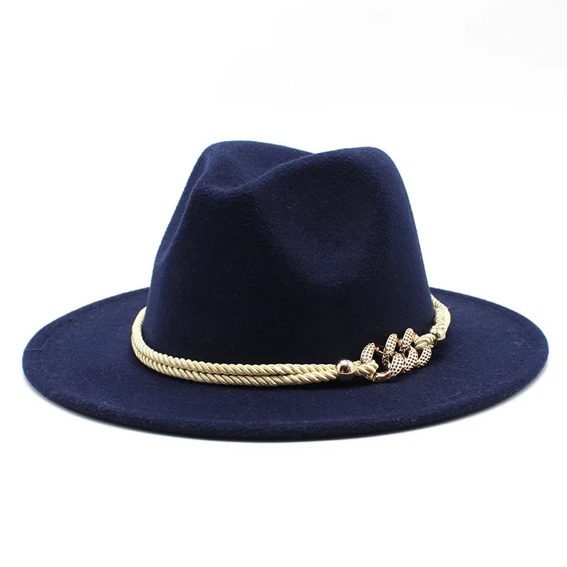 Blackwhite Wide Brim Simple Top Panama Solid Felt Fedoras Hat for Men W_voghion.com