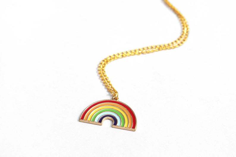 Halsketten Kindlicher Cartoon Niedliche Regenbogen-Disko-Halskette Mädchenhafte Herz-Halskette für männliche und weibliche Paare_voghion.com