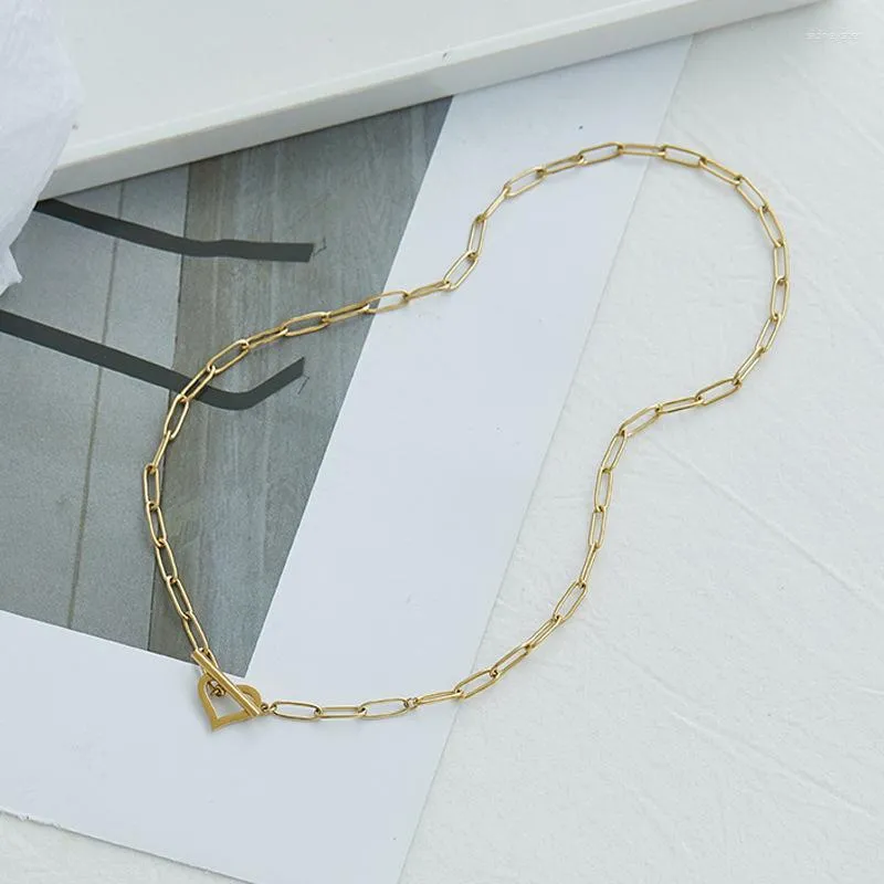Chains Fashion Jewelry Necklace For Women Hollow Love Ot Buckle Stainless Steel Necklaces Peach Heart Neck Jewellery_voghion.com