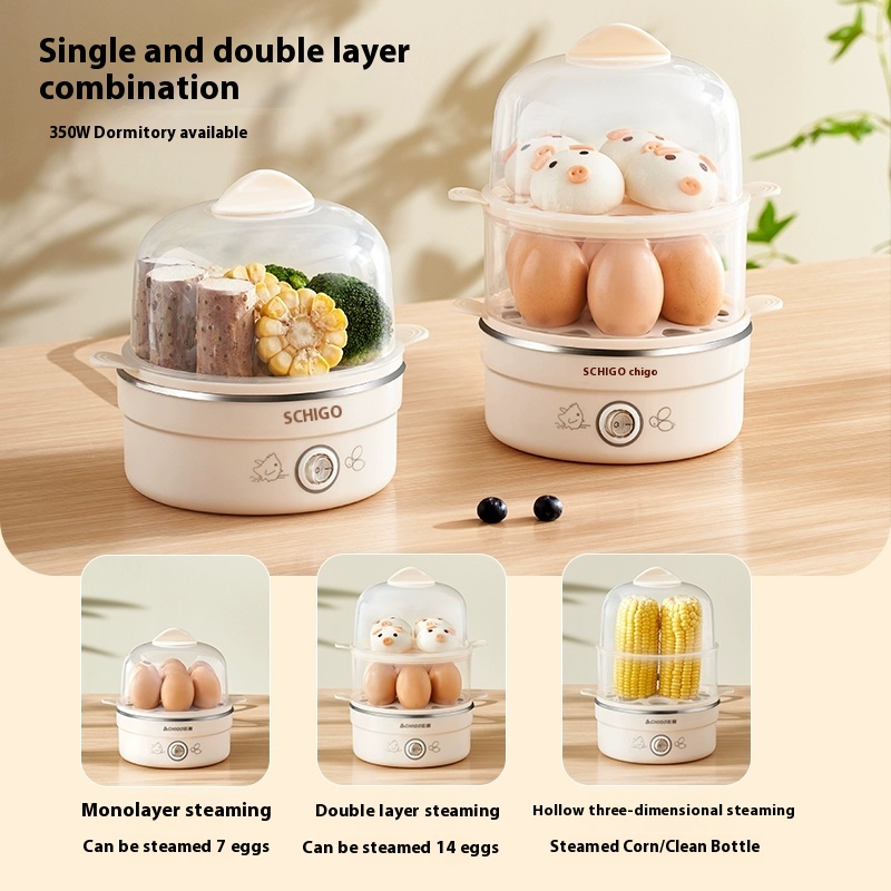 Zhigao Home - Vaporera eléctrica para dormitorio pequeño, multifuncional, con apagado temporizado, máquina para desayuno, sopa de huevo