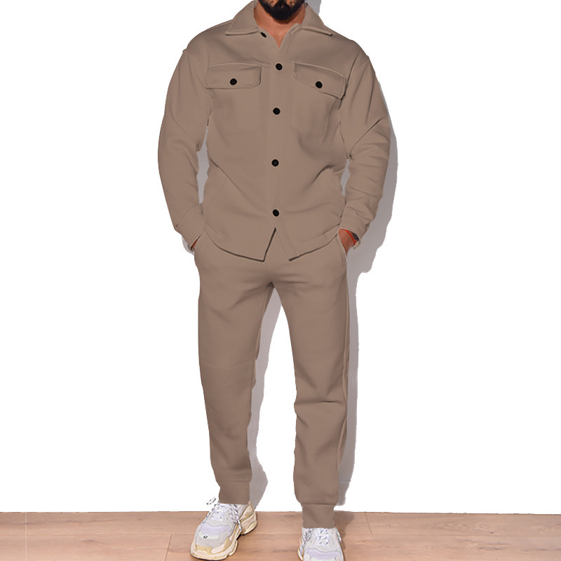 2024 Große Mode Trendy Herren Herbst Knopf Wildleder Casual Jacke Hose 2 Stück Set_voghion.com
