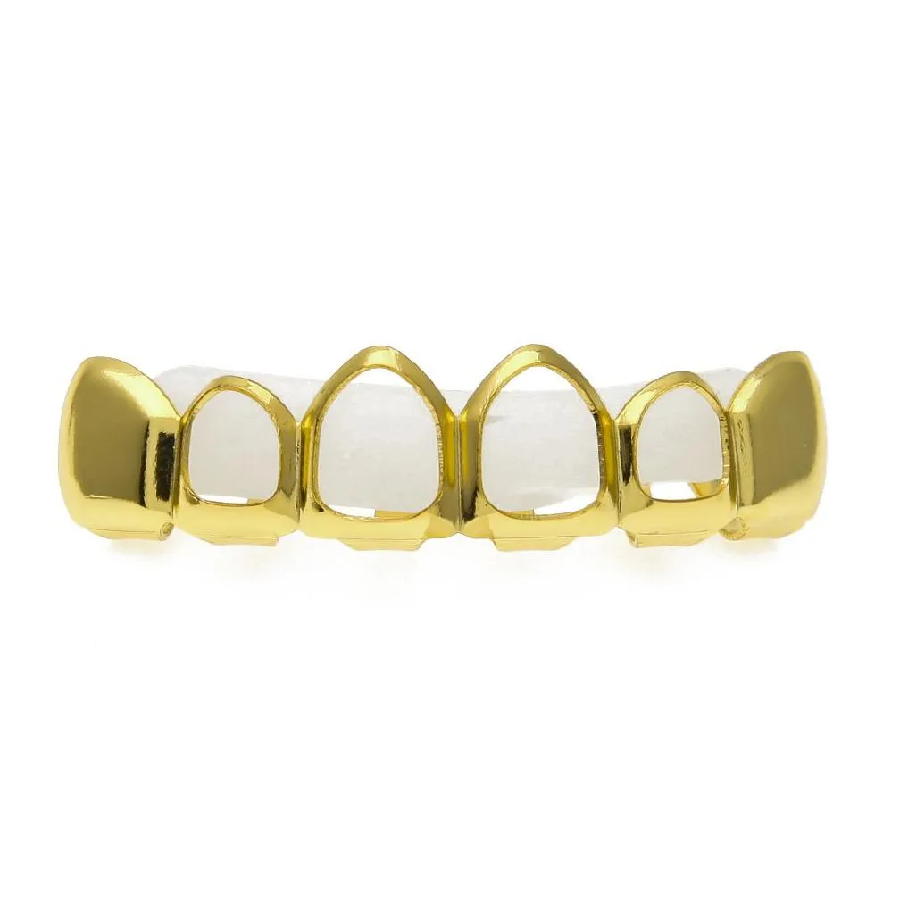 Grillz, Dental Grills New Real Gold Plated Iced Out Hiphop Hollow Teeth Grillz Top Grill Halloween Christmas Party Gift_voghion.com
