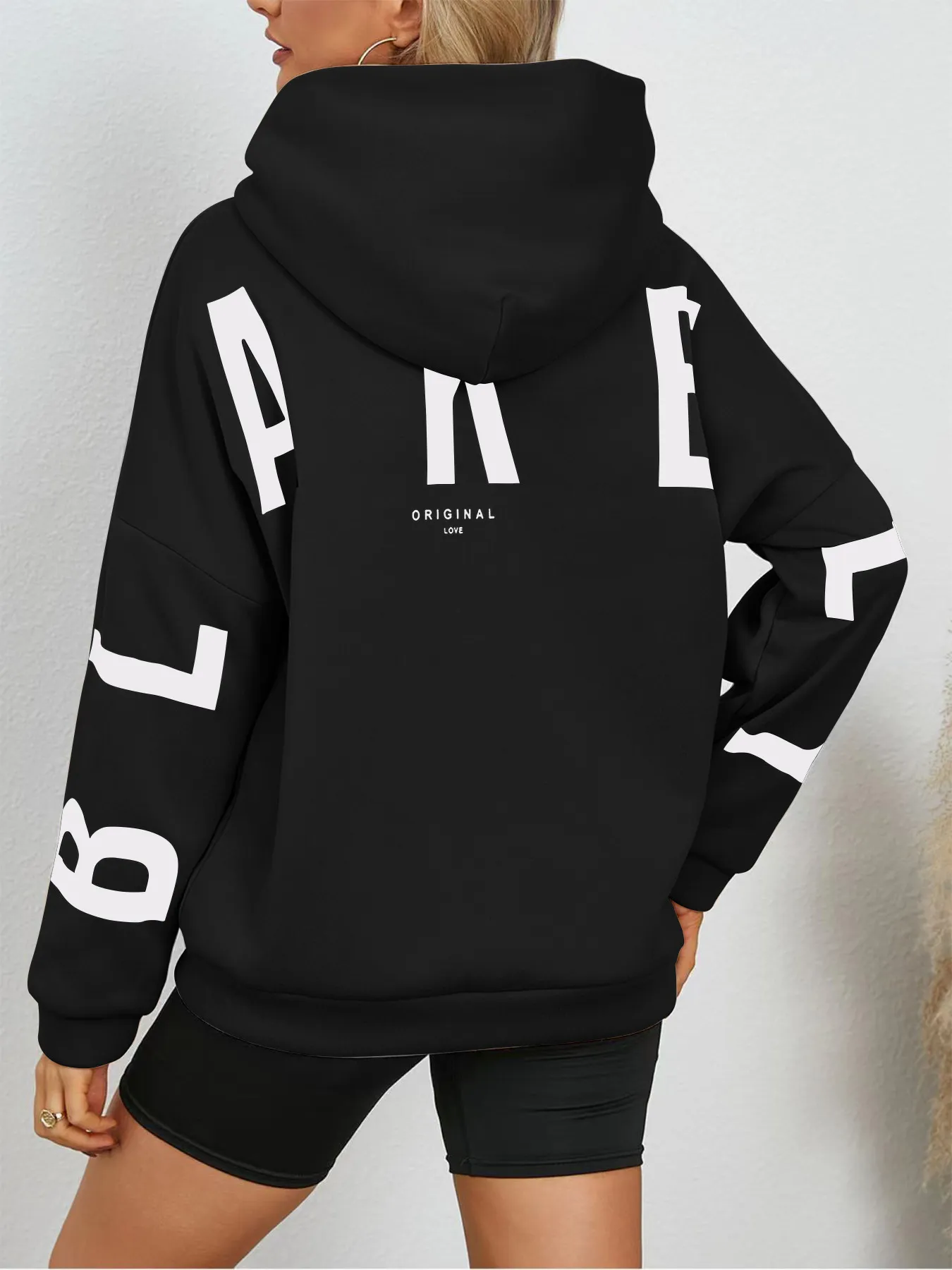 Oversized Women's Hoodie Long Sleeve Pullover Letter Print Top_voghion.com