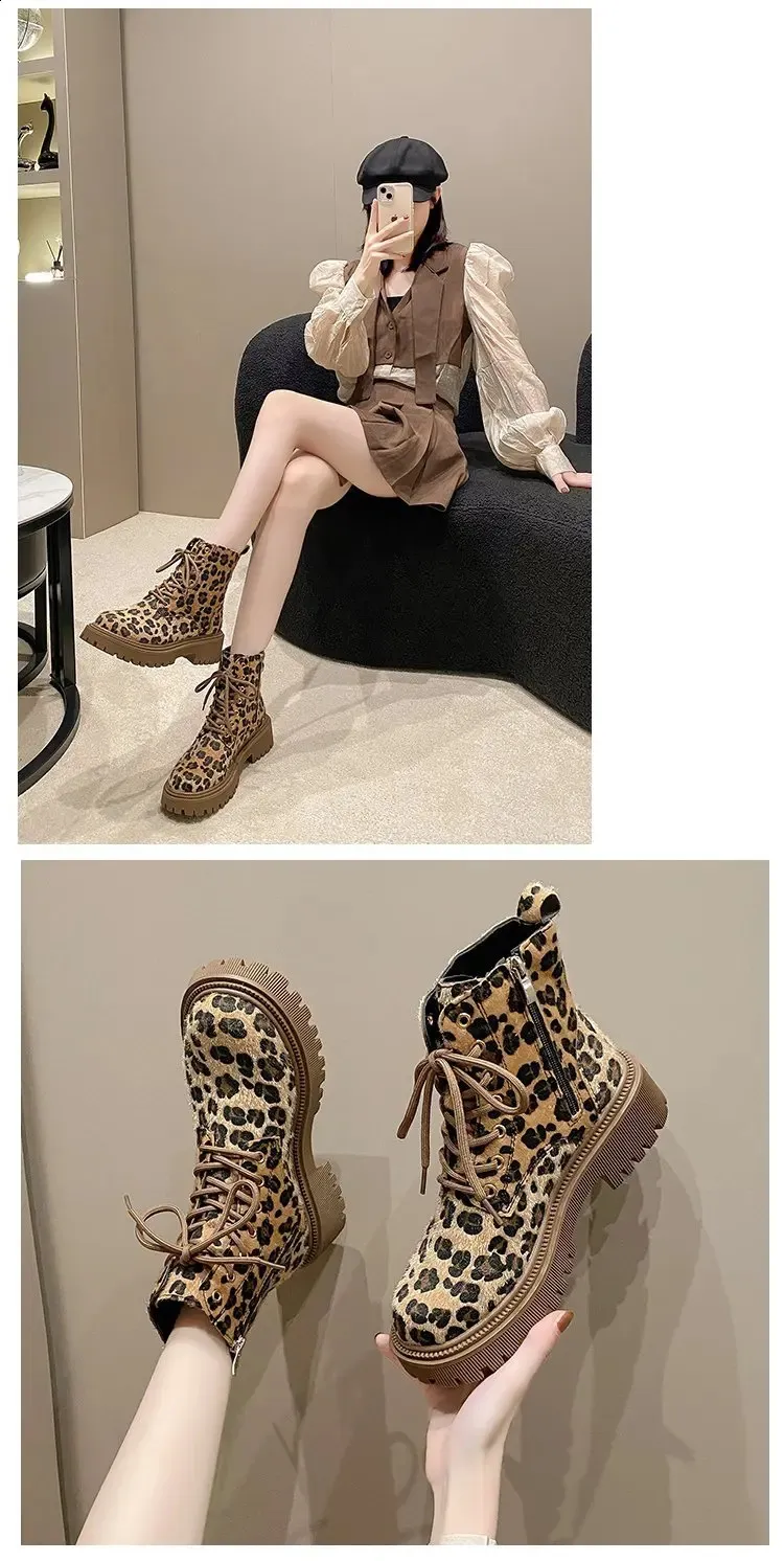 Leopard Pattern Ankle Boots For Women Winter Platform Shoes_voghion.com