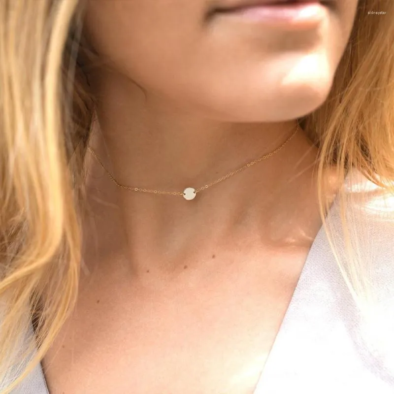 Colliers pendentifs Visunion Collier coréen Rond Plaquette Rectangle Argent Couleur Or Pour Filles Tempérament Chaîne à Maillons_voghion.com